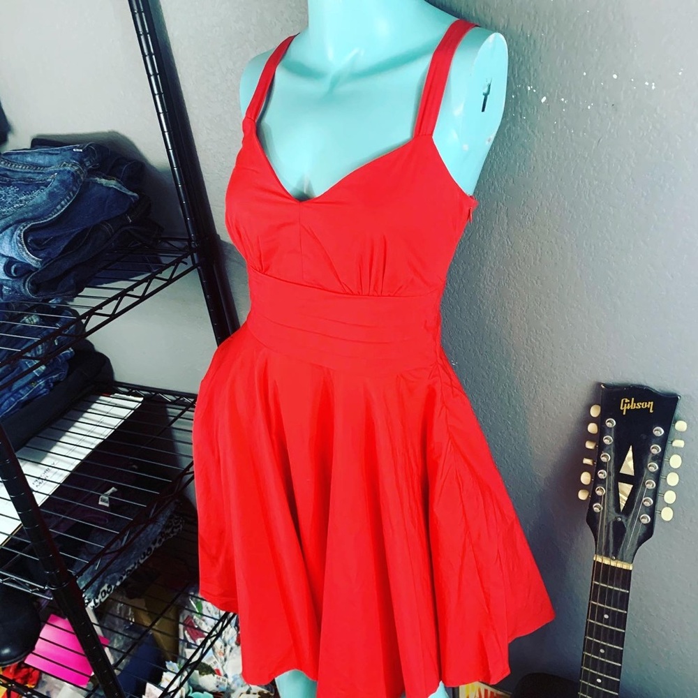 🍒 BB Dakota Red A-Line Cotton Retro Pin-Up Dress